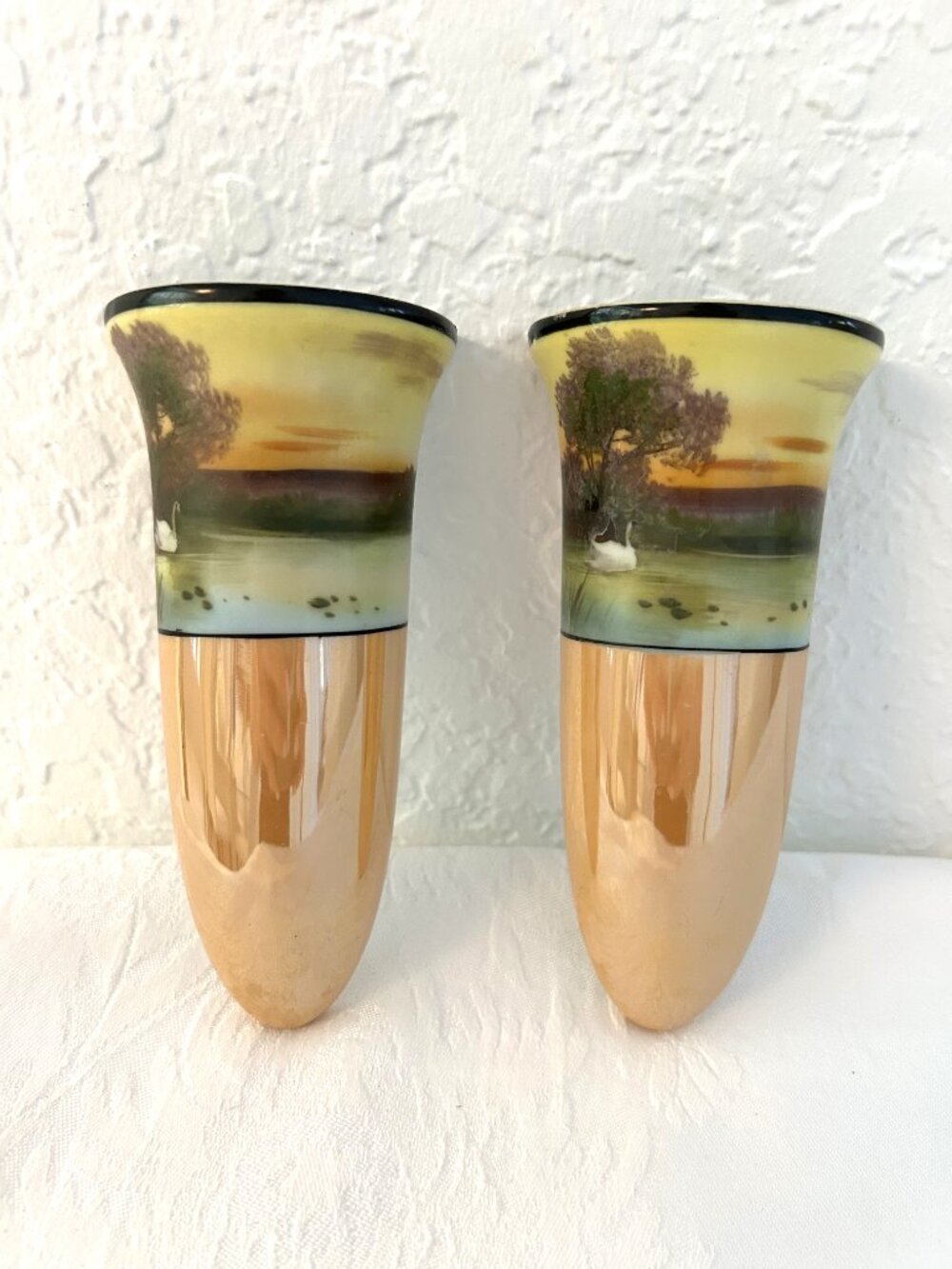 1920s Art Deco Noritake Wall Pockets, a Pair
